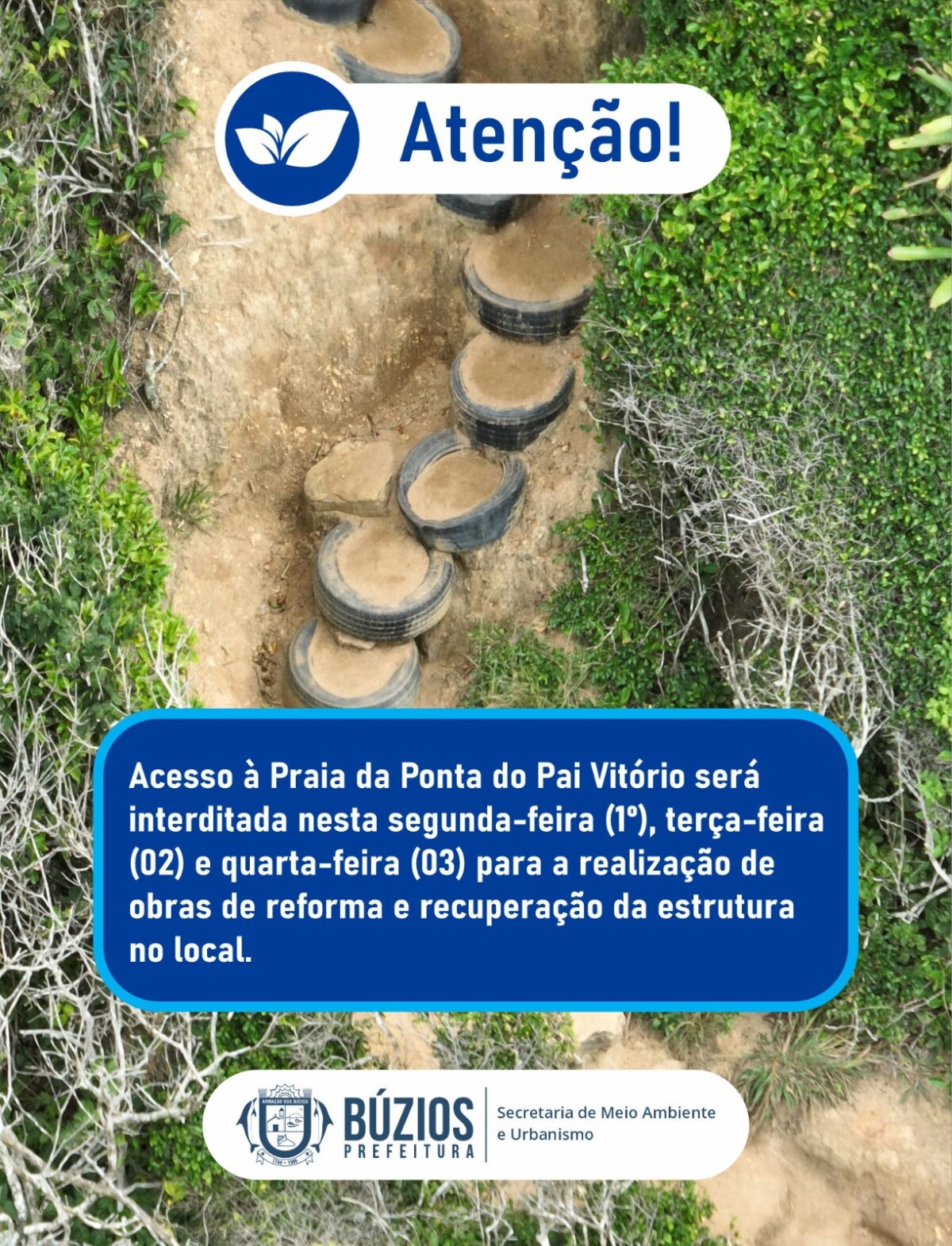 Escadaria de acesso à Praia da Ponta do Pai Vitório será interditada para obras de reforma