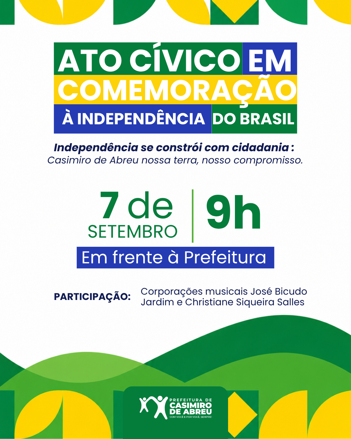 Casimiro realiza Ato Cívico em comemoração à Independência do Brasil na próxima segunda